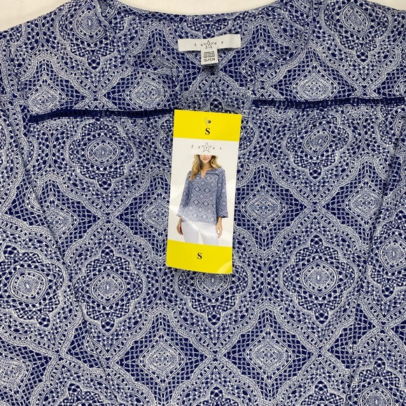 Women’s Star Fever Blue Mosaic Blouse Size S - Picture 3 of 8